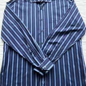 Bugatchi Navy and Light Blue Striped Shirt